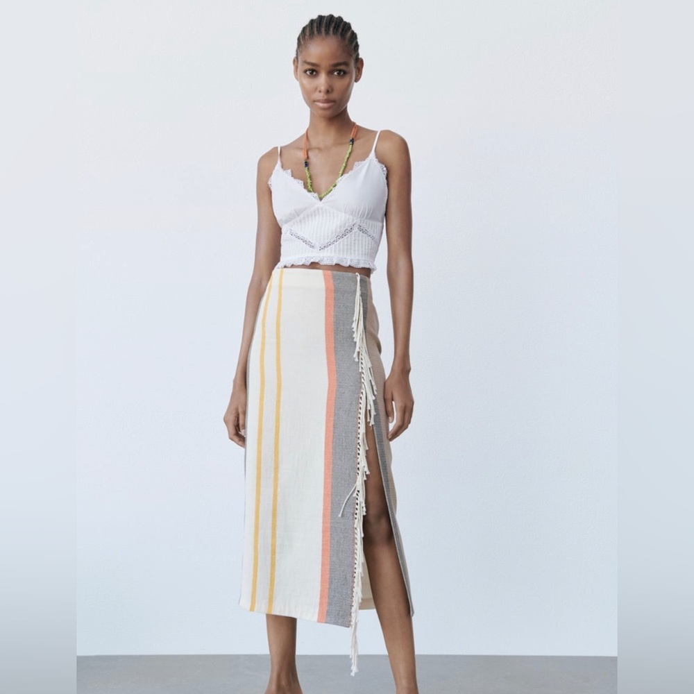 Zara - Striped skirt with Fringe in size Medium